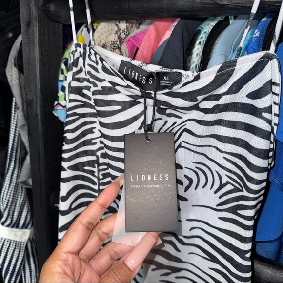 Lioness Mesh Zebra Print Mini Dress in Black White - Picture 9 of 11